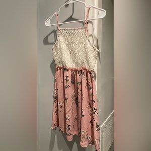 XS Cocktail Dress w/ Floral Skirt and Embroidered Top